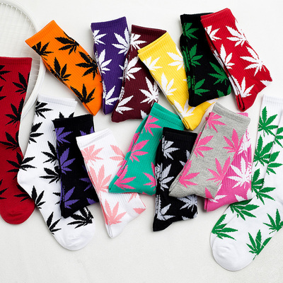 5雙裝 ins港風學院風街頭高筒長筒襪歐美嘻哈麻葉楓葉運動襪子潮